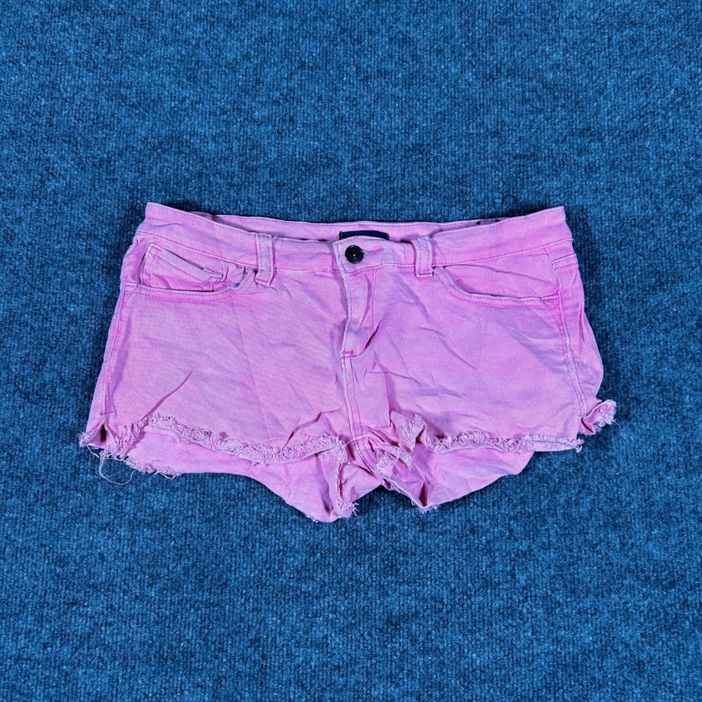 Butter Super Soft Shorts Womens Size 7 Pink Denim Cutoff Raw Hem Casual Stained